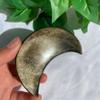 103g Golden Sheen Obsidian Slab Moon Carving with Metal Base Protective Crystal Art for Home Decor, Spiritual Healing & Unique Gifts view 3
