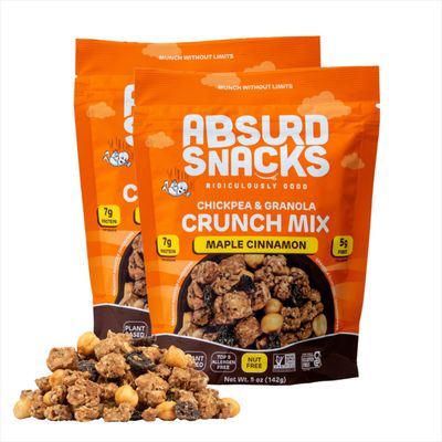 Absurd Snacks Chickpea & Granola Crunch Mix, Nut-Free, Gluten-Free, Plant-Based Snack, Good Source of Protein & Fiber 5 Ounce (Pack of 2), Maple Cinnamon
