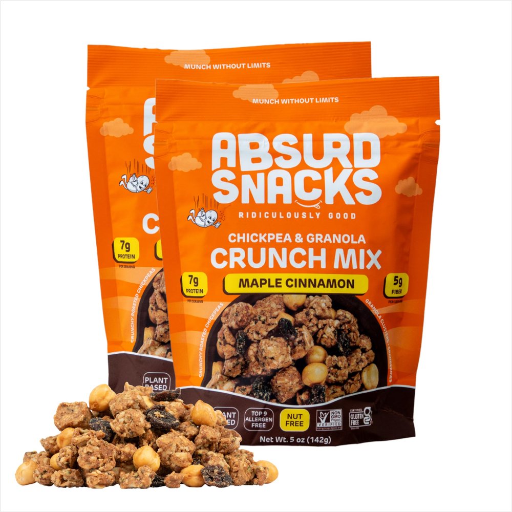 Absurd Snacks Chickpea & Granola Crunch Mix, Nut-Free, Gluten-Free, Plant-Based Snack, Good Source of Protein & Fiber 5 Ounce (Pack of 2), Maple Cinnamon