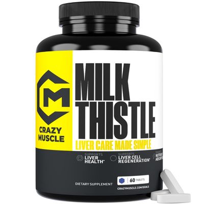 Crazy Muscle Milk Thistle Matrix, Milk Thistle Seed Extract (80%) 175 mg per Tablet for Liver Function, Health & Detox, Cleansing Formula for Metabolism, Supports Healthy Diet, 60 Servings, Pills