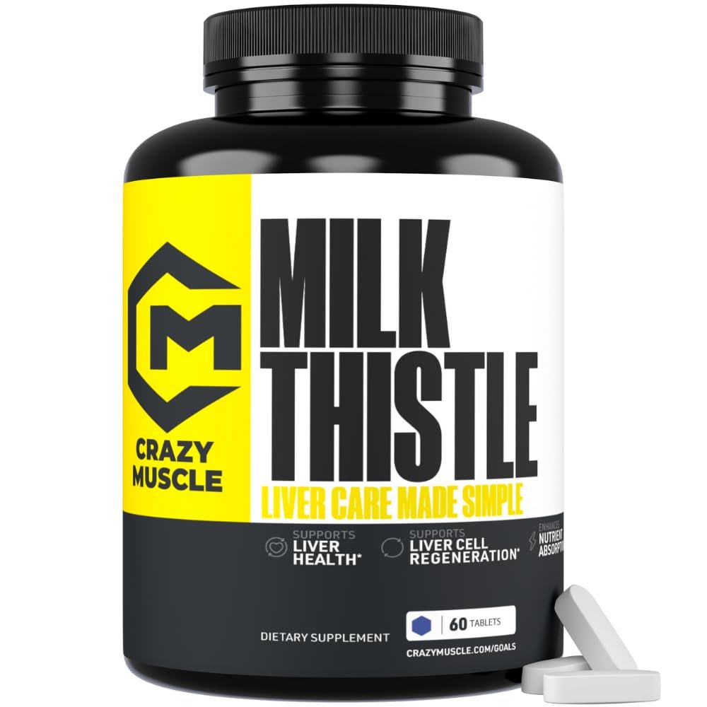 Crazy Muscle Milk Thistle Matrix, Milk Thistle Seed Extract (80%) 175 mg per Tablet for Liver Function, Health & Detox, Cleansing Formula for Metabolism, Supports Healthy Diet, 60 Servings, Pills