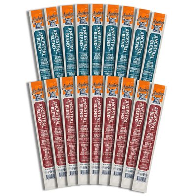 Country Archer Ancestral Beef Jerky Sticks - Grass Fed Beef Sticks Individually Wrapped, Sugar Free Meat Snack Bulk, Gluten Free, Paleo, Keto, 7g Protein Each - 1 oz, 9 Original, 9 Spicy (Pack of 18)