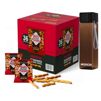 Dots Homestyle Pretzels Original Seasoned Pretzel Twists (36 Snack Bags) Baked, No Artificial Flavors Wholesome, Crunchy, Healthy Kids Snacks, Bundled by MOOCHI. Plus, get a bonus reusable water bottleperfect for gifting or everyday use!