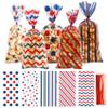 4th of July Patriotic Cellophane Treat Bags, 100PCS Patriotic Candy Bags, Plastic Clear Cello Red White Blue Cookies Goodie Gift Bag for Independence Day 4th fourth of July Veterans Memorial Day Party view 1