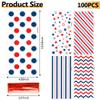 4th of July Patriotic Cellophane Treat Bags, 100PCS Patriotic Candy Bags, Plastic Clear Cello Red White Blue Cookies Goodie Gift Bag for Independence Day 4th fourth of July Veterans Memorial Day Party view 2