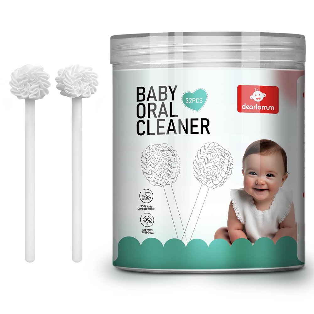 dearlomum Upgraded 32PCS Baby Tongue Cleaner, Disposable Newborn Toothbrush & Oral Cleaning Stick, Gauze Gum Cleaner for Infant Dental Care, 036 Months Baby Mouth Wipes