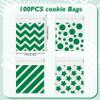 100 PCS Green Polka Dots Star Stripe Cellophane bags(4x4 Inch) Self Sealing Cookie Treat Snack Goodie Candy Goody Gifts Bags for St. Patrick's Graduation Birthday Holiday Party Favors Supplies Wrap view 2