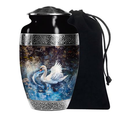 JAGSHASHI Swan Funeral Urn for Adult Ashes Women - Urn for Male & Female - Urns for Cremation Ashes - Funeral Urns for Ashes - 10 Inch