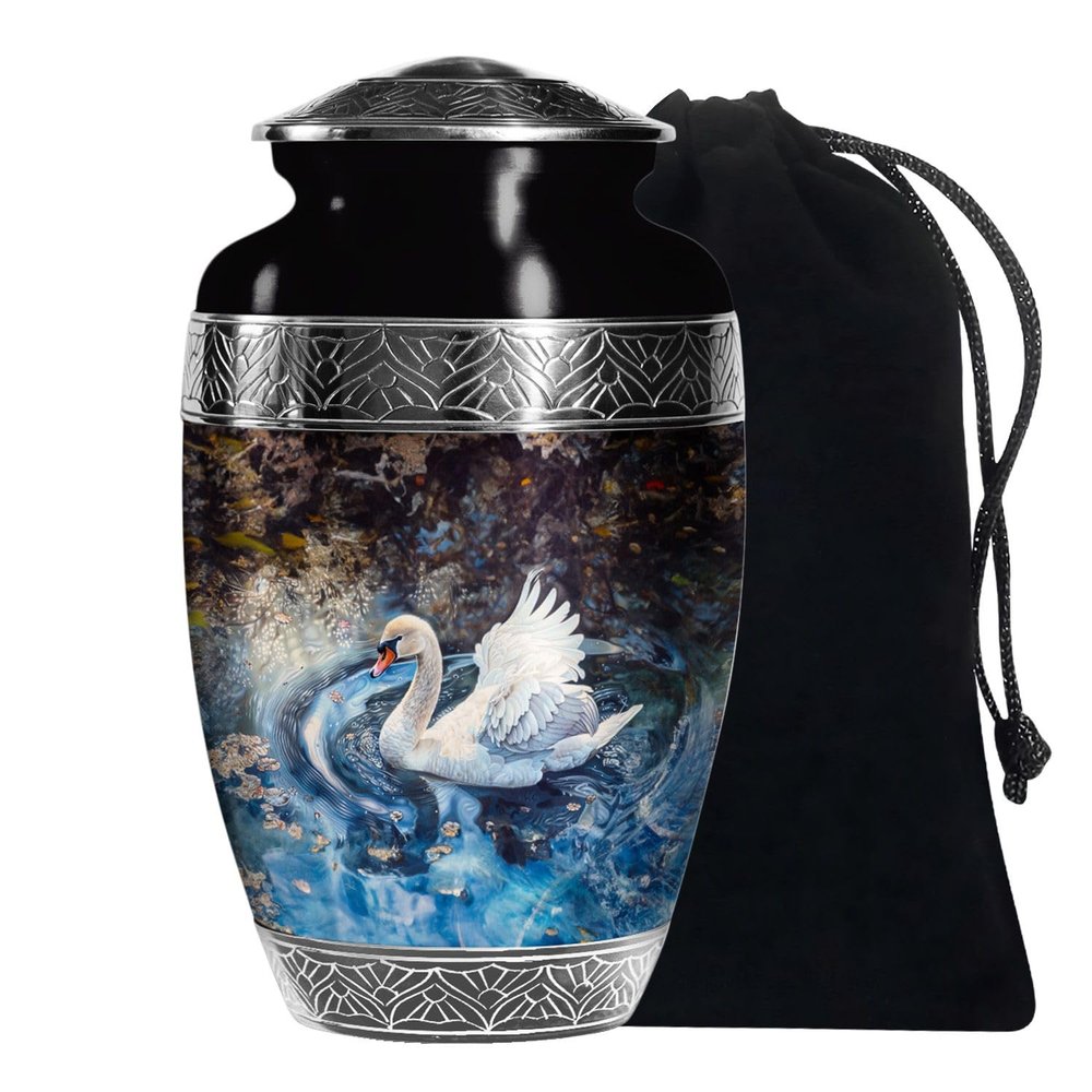 JAGSHASHI Swan Funeral Urn for Adult Ashes Women - Urn for Male & Female - Urns for Cremation Ashes - Funeral Urns for Ashes - 10 Inch
