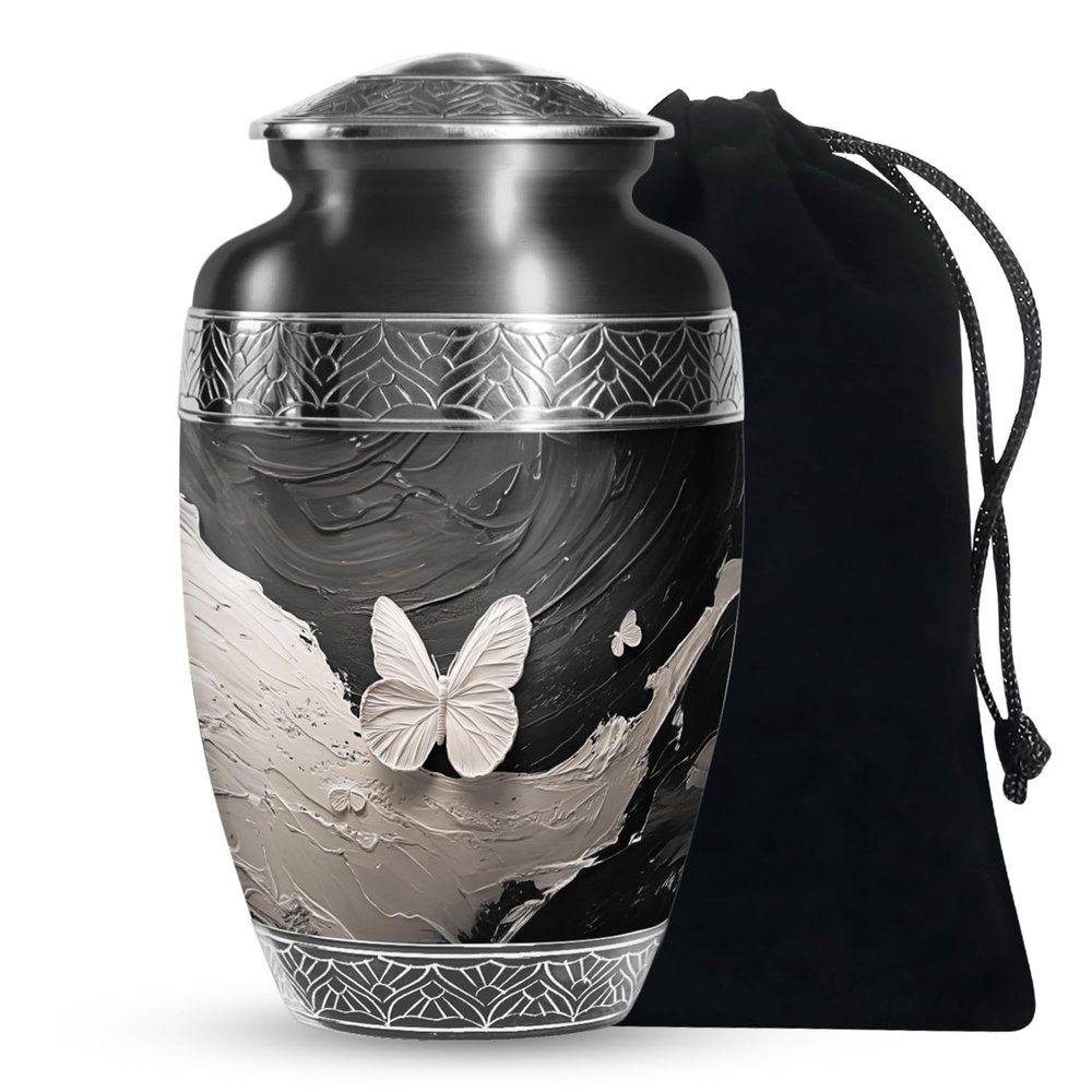 JAGSHASHI Butterfly Funeral Urn Adult Ash Man - Memorial Ashes Urn - Large Urns for Human Ashes Adult - Large Urns for Human Ashes - 10 Inch
