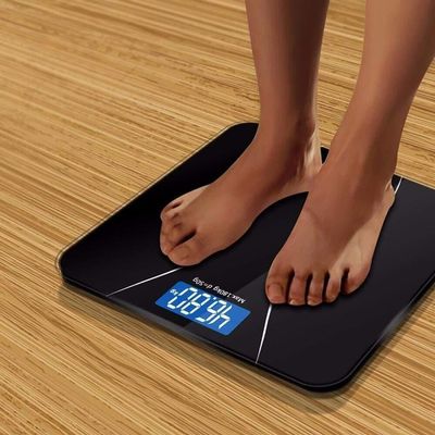 Smart Body Weighing Scale, Digital Bathroom Scale with LCD Display, Toughened Glass, 180kg Capacity, Black