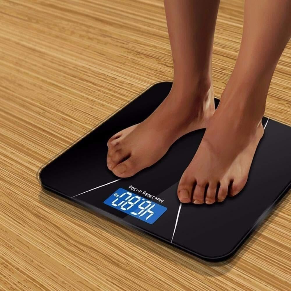 Smart Body Weighing Scale, Digital Bathroom Scale with LCD Display, Toughened Glass, 180kg Capacity, Black