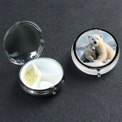 Pill Box Small Pill Case 3 Compartment Cute Medicine Organizer Cute Polar Bear Travel Pillbox Portable Pill Container Holder Vitamin Organizer to Hold Fish Oils Supplements