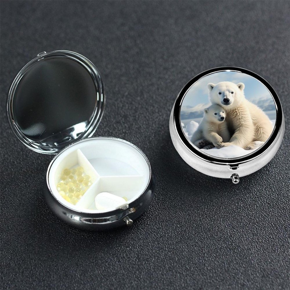 Pill Box Small Pill Case 3 Compartment Cute Medicine Organizer Cute Polar Bear Travel Pillbox Portable Pill Container Holder Vitamin Organizer to Hold Fish Oils Supplements