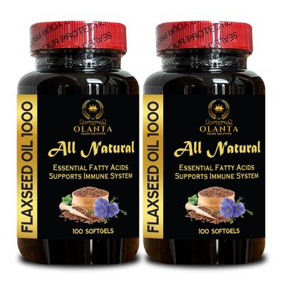 OLANTA TRADE SOLUTION Pure Flaxseed Oil Capsules - Cold-Pressed Non-GMO Formula - Plant-Based Omega-3, Omega-6, & Omega-9 - Immune Support - 2 Bottles 1000mg 200 Softgels