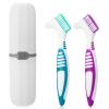BOHUIZ 2pcs Denture Brush, Denture Cleaning Brush Set with White Carrying Case Denture Toothbrushes with Multi-Layered Soft Bristles and Rubber Anti-Slip Handle (Purple + Green) view 1