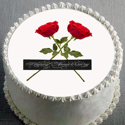 Custom Edible Cake Topper Anniversary Love in Bloom Design Pre-cut 8" Round Icing Sheet RA Pape