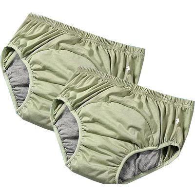 2 Pack Incontinence Underwear Men Post Surgery Care Leakproof Panties Washable Cloth Diapers Cotton Absorbent Briefs(Green,X-Large)