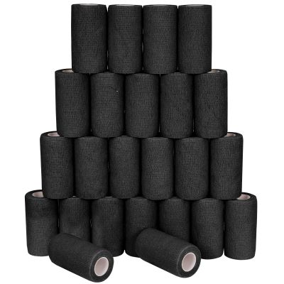24 Pack Self Adhesive Bandage Wrap, 4 x 5 Yards Cohesive Medical Tape Elastic Grip Tape Black Sports Tape Athletic for Ankle, Wrist Sprains, Pet First Aid (Black, 4 Inch)
