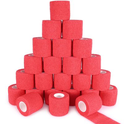 24 Pack Self Adhesive Bandage Wrap, 2 x 5 Yards Cohesive Medical Tape Elastic Grip Tape Red Sports Tape Athletic for Ankle, Wrist Sprains, Pet First Aid (Red, 2 Inch)