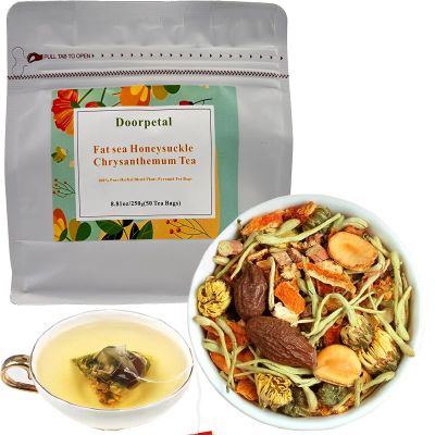 100% Pure Herbal Blend Plant-Pyramid Tea Bags A pack of 50 bags8.81oz/250gCaffeine Free, Gluten Free (Fat sea Honeysuckle and Chrysanthemum Tea)