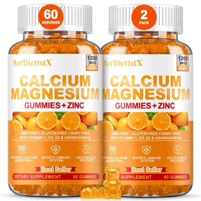 1200mg Calcium Gummies w/Vitamin D3 for Adults - High Absorption Calcium Supplement with Magnesium, K2, Copper, Boron, Zinc and Ashwagandha, Support Bone & Muscle, Sugar-Free for Women Men, 120 Count
