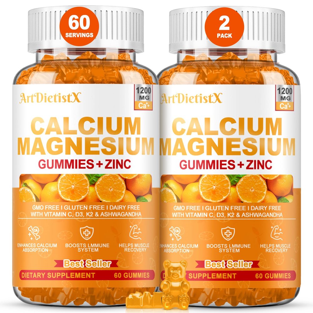 1200mg Calcium Gummies w/Vitamin D3 for Adults - High Absorption Calcium Supplement with Magnesium, K2, Copper, Boron, Zinc and Ashwagandha, Support Bone & Muscle, Sugar-Free for Women Men, 120 Count