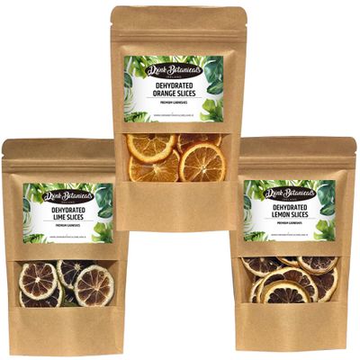 3-Pack Dehydrated Orange, Lemon, Lime Slices | 4.5 OZ | Approx 50+ Slices In Total | 100% Natural | For Cocktails, Wreath Making, Tea, Cakes, Decoration | Dried Orange For Cocktails | Drink Botanicals