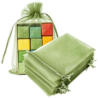 100 Pc 5x7 inches Organza Gift Wrap Bags Light Green for Baby Shower,Christmas,Party Favors,Birthday,Wedding,Bridal Shower Drawstring Sheer Fabric Clear Mesh Sachet for Jewelry,Candy,Party Supplies