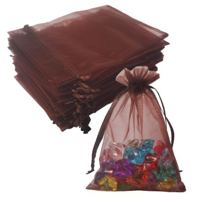 100 Pc 4x6 inch Organza Gift Wrap Bags Brown for Baby Shower,Christmas,Party Favors,Birthday,Wedding,Bridal Shower,Holiday Drawstring Sheer Fabric Clear Mesh Plain Sachet for Jewelry,Candy,Cookie