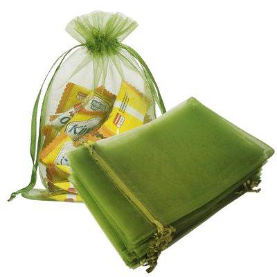 100 Pcs 4x6 inch Organza Gift Wrap Bags Light Green for Baby Shower,Christmas,Party Favors,Birthday,Wedding,Bridal Shower,Valentines Day Drawstring Sheer Fabric Clear Mesh Sachet for Jewelry,Candy