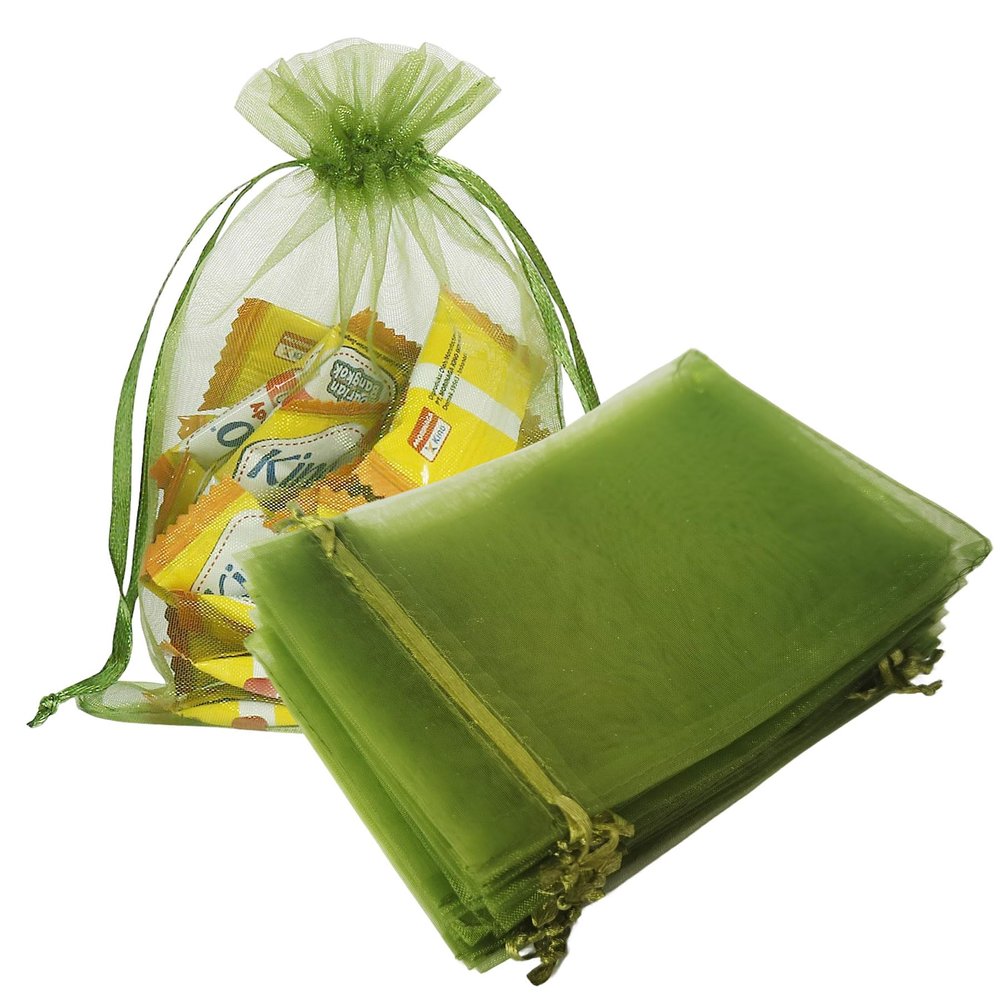 100 Pcs 4x6 inch Organza Gift Wrap Bags Light Green for Baby Shower,Christmas,Party Favors,Birthday,Wedding,Bridal Shower,Valentines Day Drawstring Sheer Fabric Clear Mesh Sachet for Jewelry,Candy