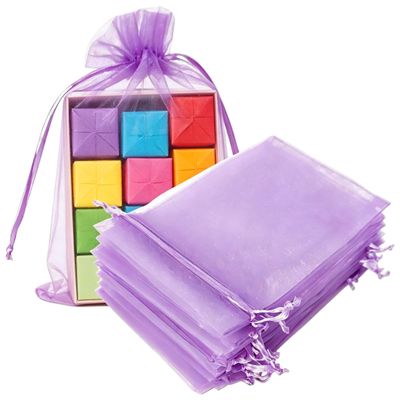 100 Pieces 5x7 inch Organza Gift Wrap Bags Lilac for Baby Shower,Christmas,Party Favors,Birthday,Wedding,Bridal Shower Drawstring Sheer Fabric Clear Mesh Sachet for Jewelry,Candy,Bracelets,Lip Gloss