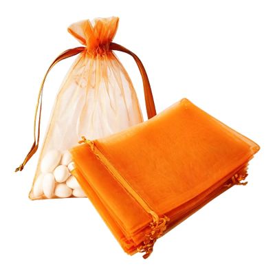 100 Pcs 5x7 inch Organza Gift Wrap Bags Orange for Baby Shower,Christmas,Party Favors,Birthday,Wedding,Bridal Shower,Santa Drawstring Sheer Fabric Clear Mesh Satin Sachet for Women Jewelry,Candy