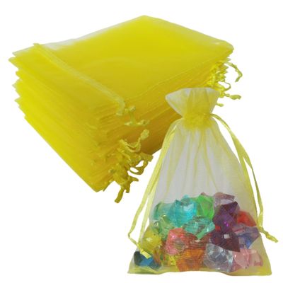 100 Count 5x7 inch Organza Gift Wrap Bags Yellow for Baby Shower,Christmas,Party Favors,Kids Birthday,Wedding,Bridal Shower Drawstring Sheer Fabric Clear Mesh Gauze Reusable Sachet for Jewelry,Candy