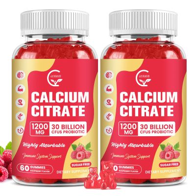(2 Pack) Sugar Free Calcium Citrate Gummies 1200 mg with Vitamin d3, K2, Magnesium, Zinc for Bone, Muscle & Immune Support, High Absorption Calcium Supplement for Women, Raspberry Flavor, 60 Chews