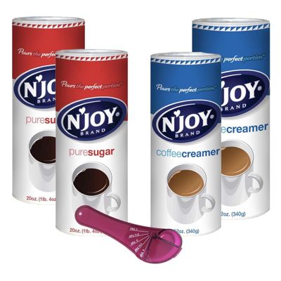 Powdered Coffee Creamer 16 oz and Pure Sugar 22 oz (4 Pack) With Measuring Spoon