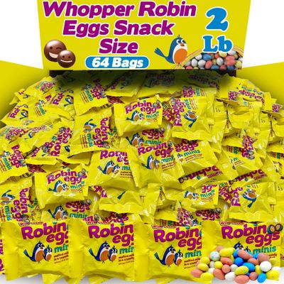 Woppers Robin Eggs Candy, Bulk 64 Count Snack Size Individually Wrapped Whoopers Milk Chocolate Malted Balls with Pastel Candy Shells, for Goodie Bags Stuffers, Easter Baskets & Egg Hunt, 2 Lbs