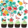 Cyodoos 42Pcs Edible Tropical Cupcake Toppers Wafer Paper Hawaiian Luau Theme Party Decoration Baby Shower Birthday Party Supplies view 1