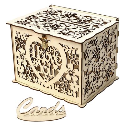 EUBUY Wooden Wedding Card Box with Lock, Large Rustic Wood Wooden DIY Envelop Gift Card Shadow Boxes for Party Supplies, Baby Showers, Birthdays, Anniversaries