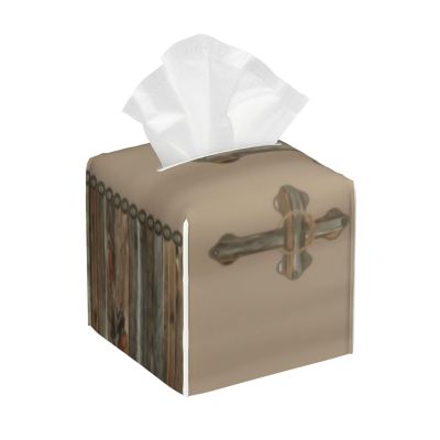 Western Crosses Barn Wood and Conchos Luxury Leather Tissue Box with Elegant Tissue Lid and Sophisticated Office Decoration