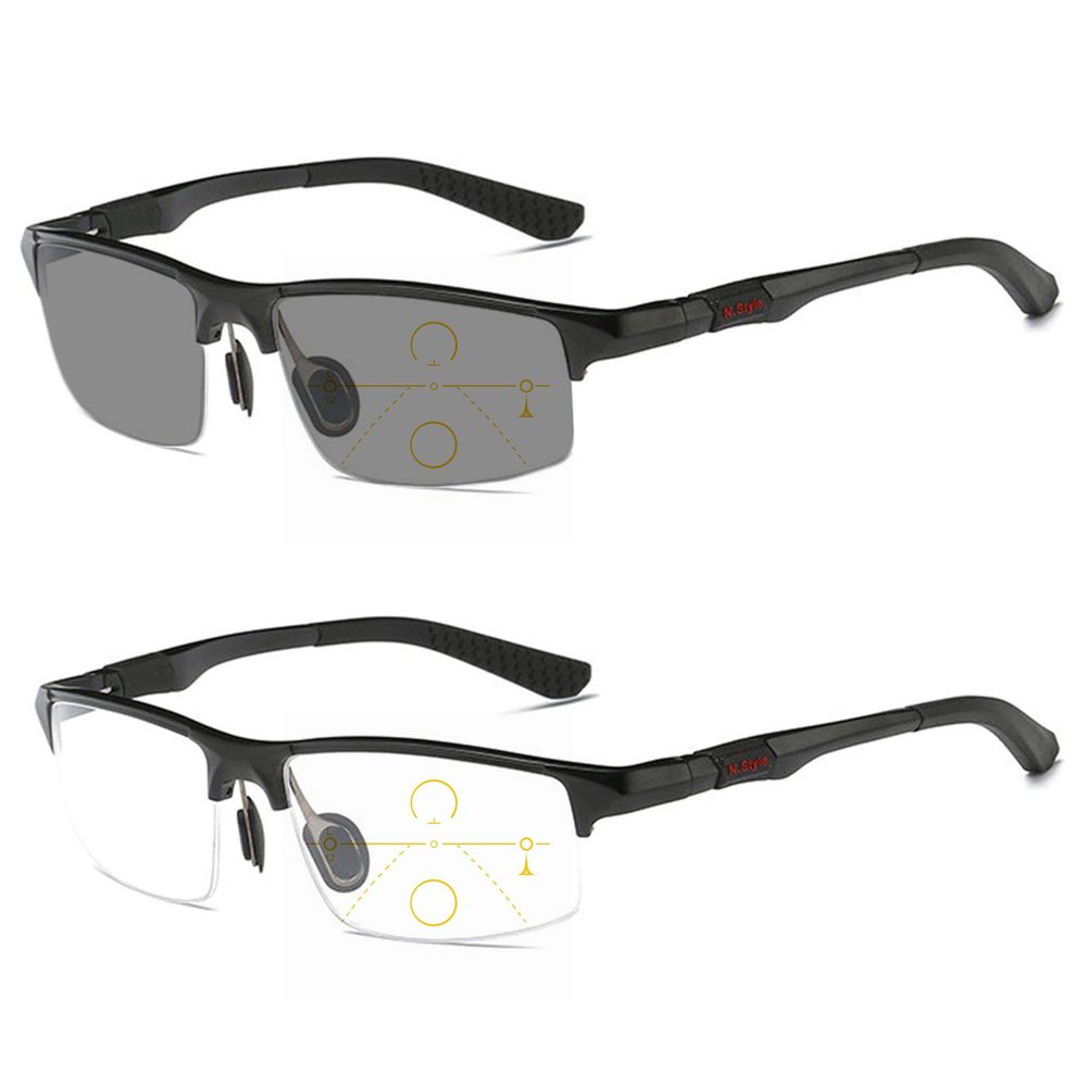 helena Sports Transition Progressive Multifocal Readers Sunglasses Photochromic Bifocal Reading Glasses For Men UV400 (C1, 1.5, x)