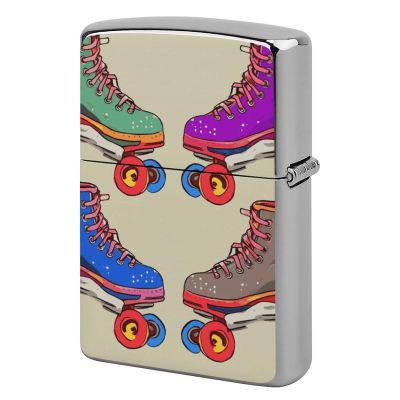 Retro Colorful Roller Skates Metal Lighter Case, Durable Lighter Protective Cover with Personalized Graffiti Design Easy to Install, Universal Fit for Standard Lighters, Stylish & Unique Idea