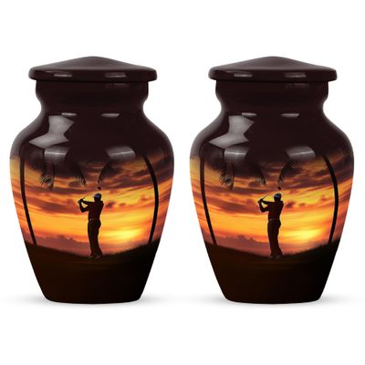 Sunset Golf urn for Ashes Adult Male - mini Funeral urn for Ashes for Women 3 inch 2 pcs