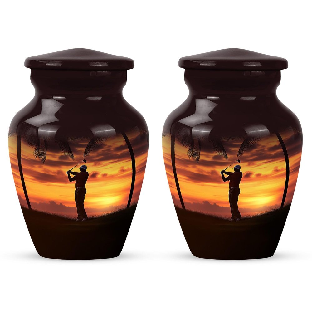 Sunset Golf urn for Ashes Adult Male - mini Funeral urn for Ashes for Women 3 inch 2 pcs
