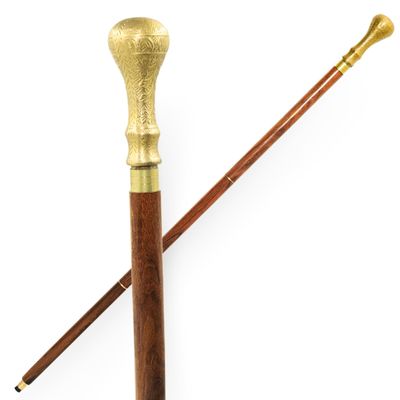 Walking Cane with Antique Brass Knob Handle Stylish Vintage Walking Stick Elegant Wood & Brass Mobility Aid Foldable, Adjustable, Collectible Stick