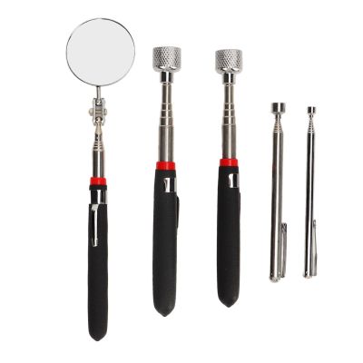 5 Pieces Magnetic Telescoping Pick up Tool Kit, 15LB 10LB 3.5LB 1.5LB Telescoping Magnetic Grabber and Round Inspection Mirror, for Extra Viewing Pickup Dead Angle