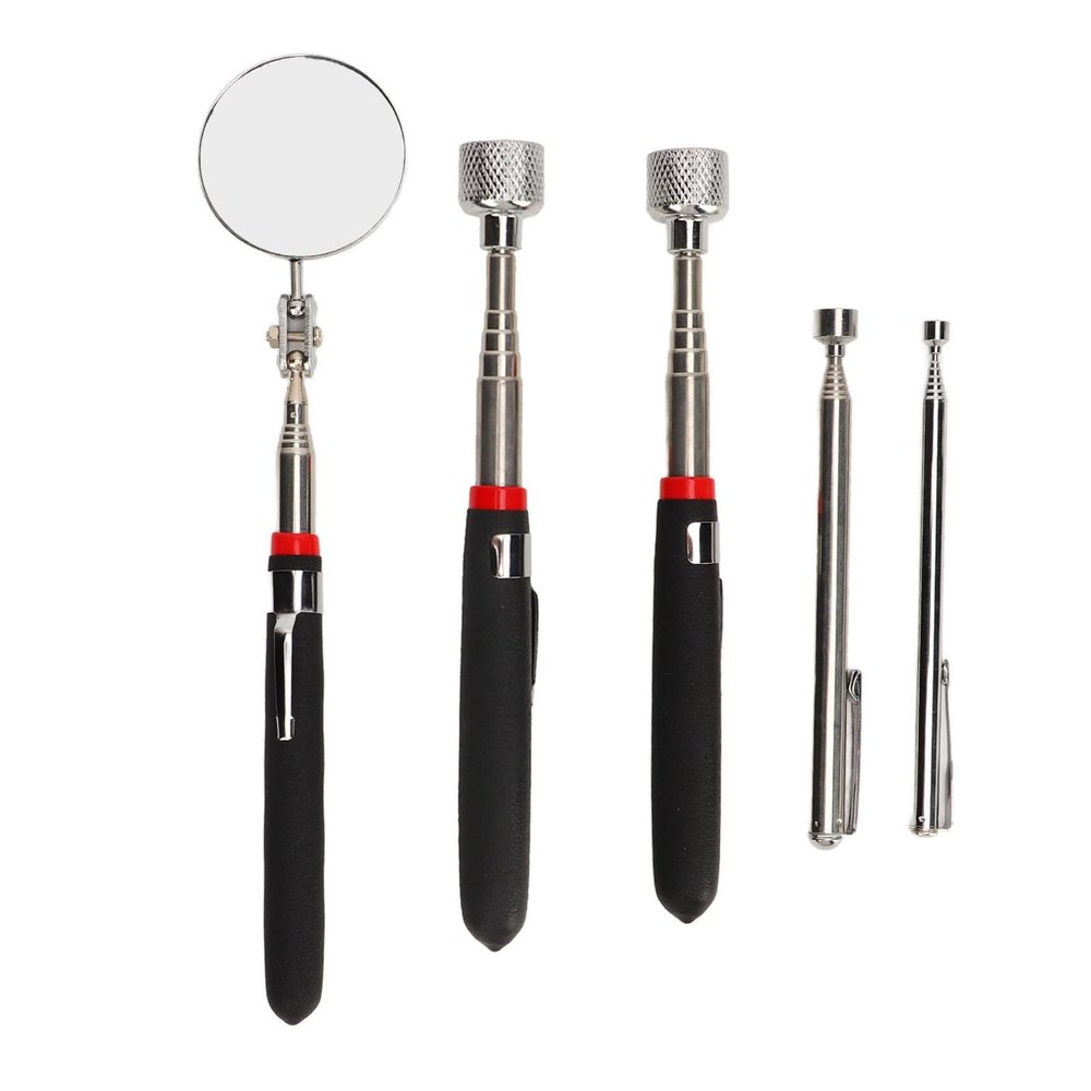 5 Pieces Magnetic Telescoping Pick up Tool Kit, 15LB 10LB 3.5LB 1.5LB Telescoping Magnetic Grabber and Round Inspection Mirror, for Extra Viewing Pickup Dead Angle