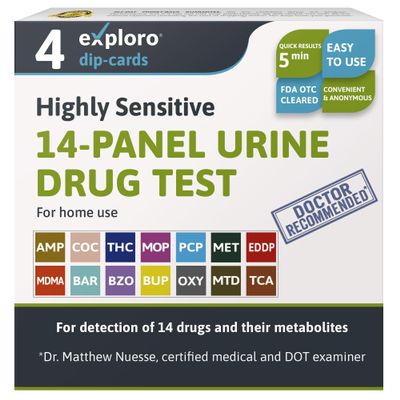Exploro 14 Panel Drug Test Kit, Home Urine Screen for All Drugs, 4 Pack