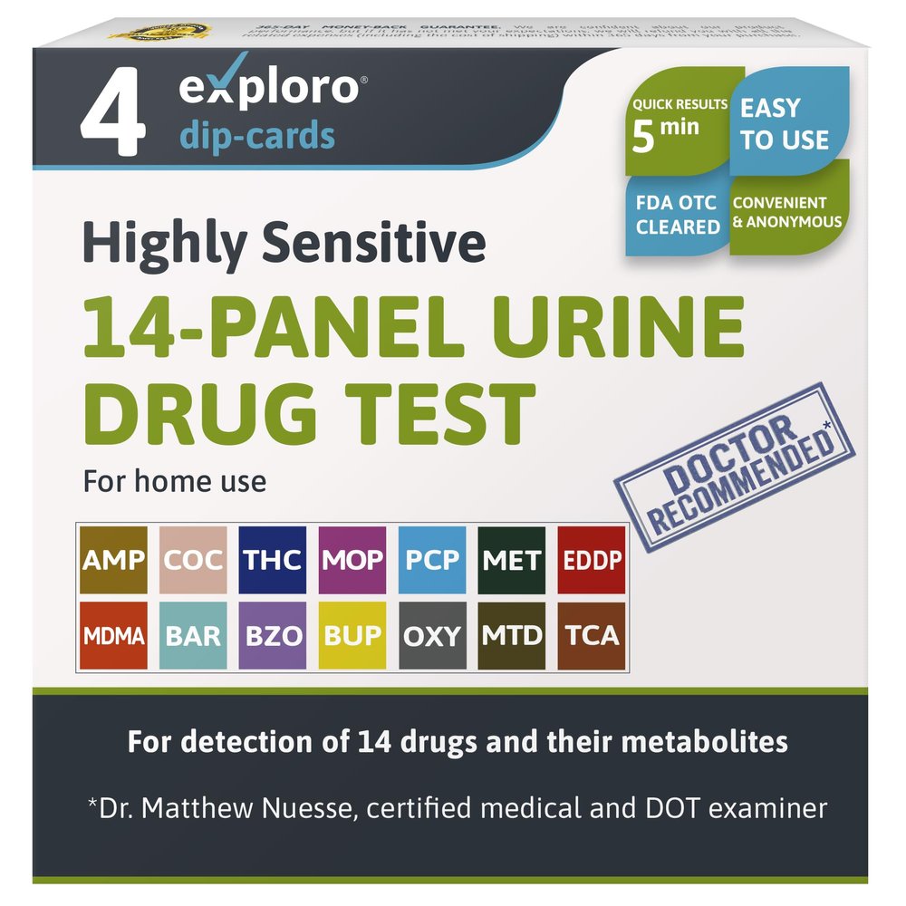 Exploro 14 Panel Drug Test Kit, Home Urine Screen for All Drugs, 4 Pack